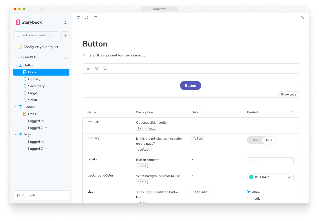 Screenshot of automatic docs template